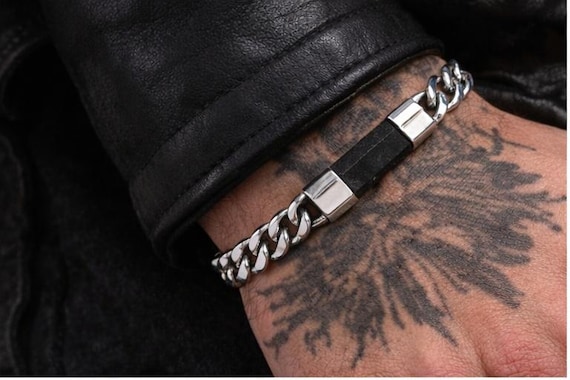 Dark Crystal Cuban Chain Link Bracelet — Sterling Silver Statement Jewelry