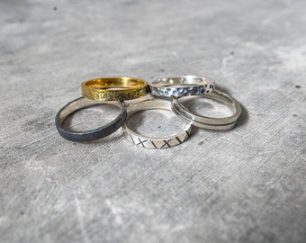 Set of 5 Sterling Silver Stackable Ring Set / made from 925 sterling silver / textured ring set