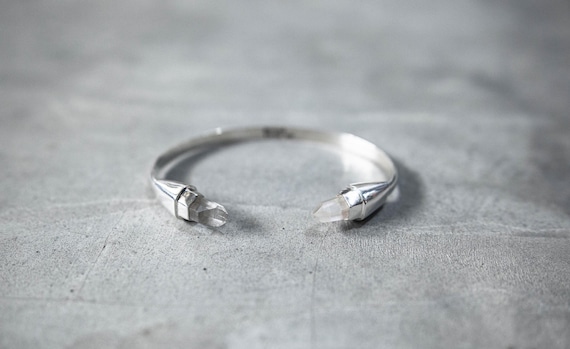 Quartz Crystal Point 925 Sterling Silver Bracelet Bangle Cuff for him or her