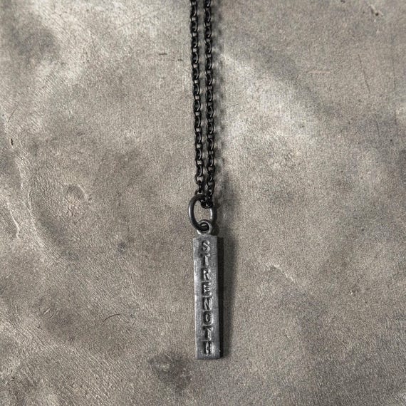 Oxidized Black Custom Word Bar Pendant — Personalized Necklace