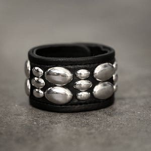 PRIMITIVE ORBS Leather Studded Punk Cuff Metal Bracelet image 2