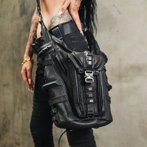 Tech 6 Black Leather Bucket Bag I Convertible Shoulder Bag Hobo Bag Top Handle Bag Crossbody Bag Purse