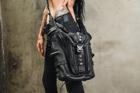 Tech 6 Black Leather Bucket Bag