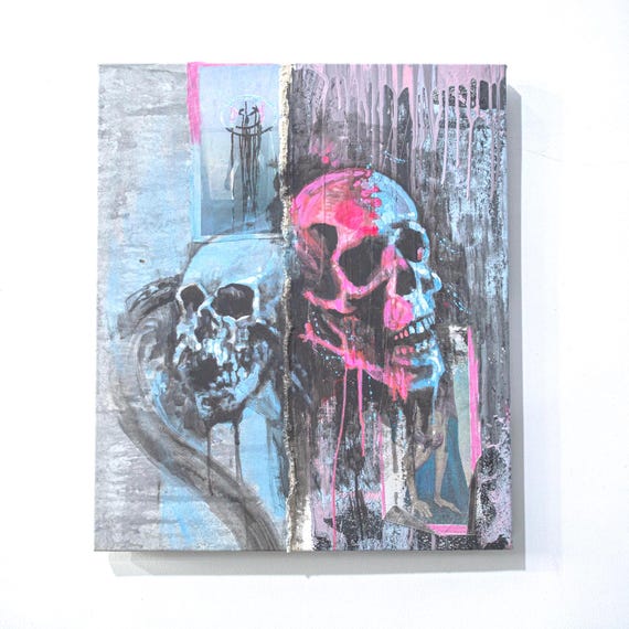 Dual Decay– Abstract Skull Mixed Media Painting on Canvas