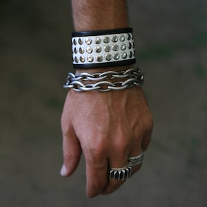 HIGH CONTRAST Black and White Punk Rock Leather Studded Cuff