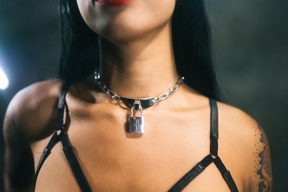 Stash Lock Choker Chain Necklace in 925 Sterling Silver or Silver Plated