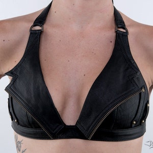 NIGHT RIDER Black Leather Halter Top Bra image 4