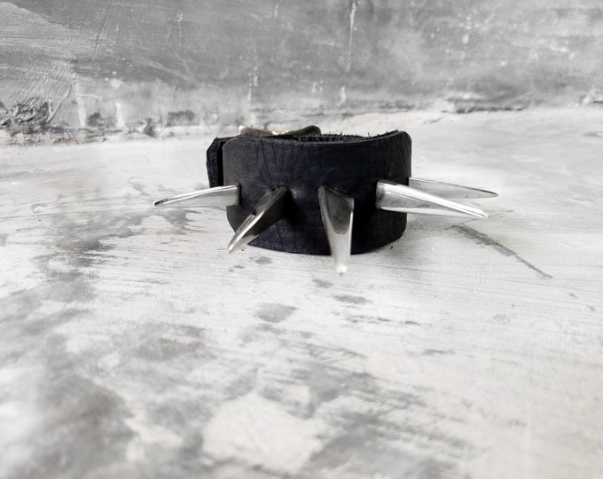 The Futurist Giant Spiked Black Leather Cuff