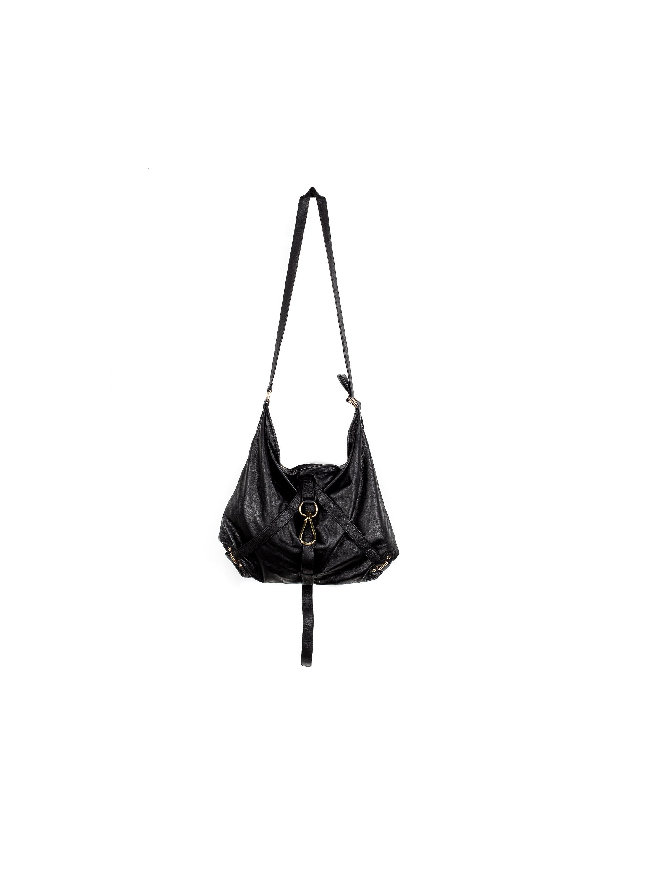 MIDNIGHT CRESCENT Leather Hobo Purse Bag with Gold Metal Hardware