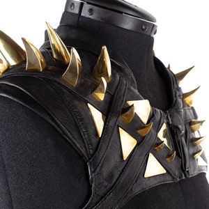 Mad Royal Gold Metal Spike Black Leather Futuristic Shoulder Piece