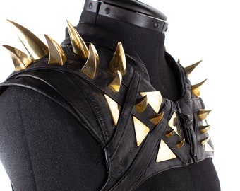 Mad Royal Gold Metal Spike Black Leather Futuristic Shoulder Piece