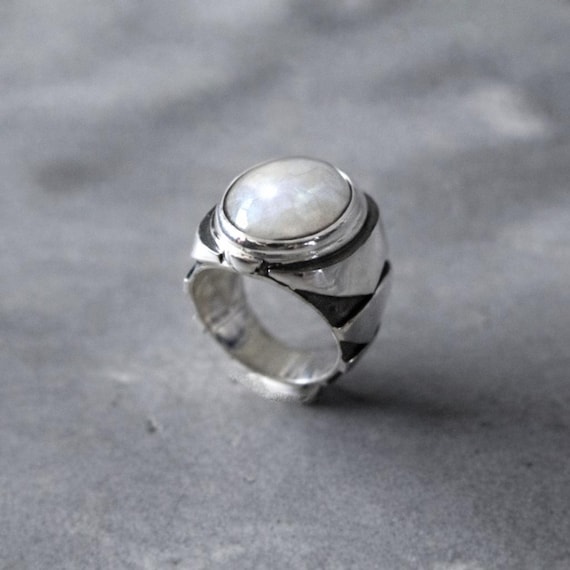 Moonstone Chevron Silver Ring