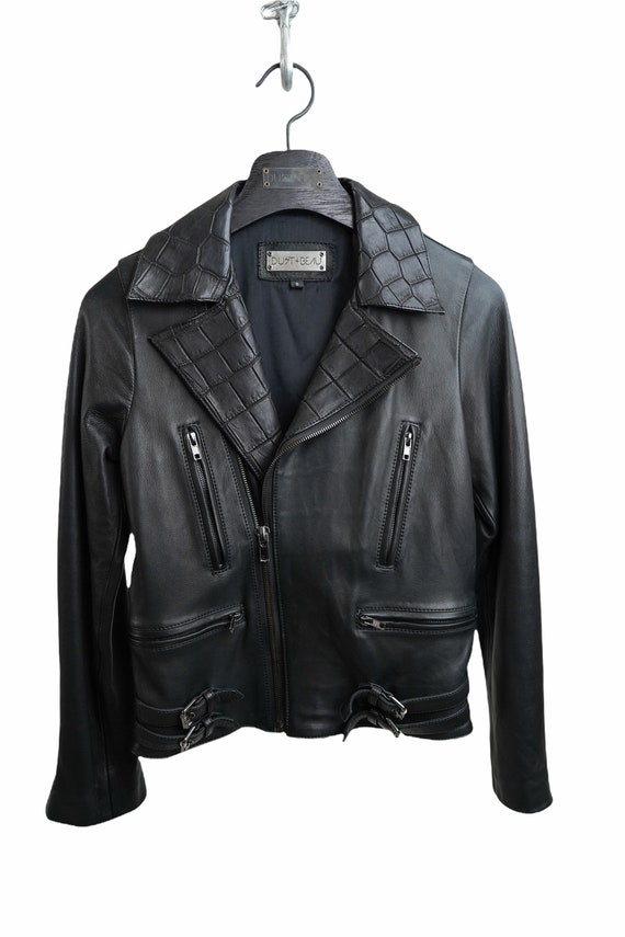 Croc Motif Leather Jacket