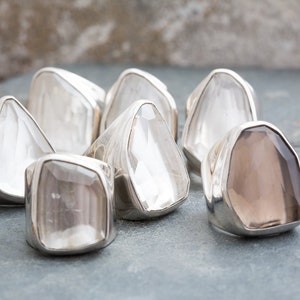 One of a Kind Crystal Ring in Quartz Crystal or Smokey Crystal I Raw Crystal Ring I Crystal Ring Sterling Silver I Quartz I Big Crystal Ring