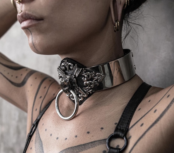 Leather Metal Choker Victorian MADEMOISELLE BATHORY