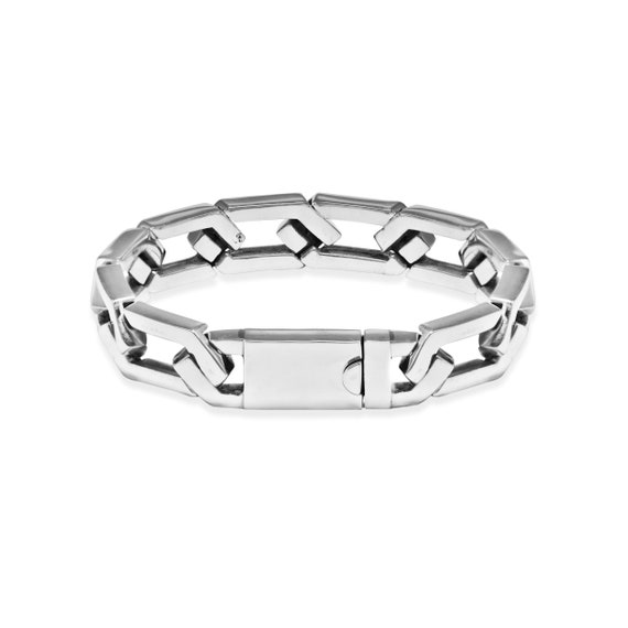 Futuristic Chain Link Bracelet I Mens Silver Chain Bracelet, Rectangular Box Chain 925, Hexagon Chain, Solid Silver