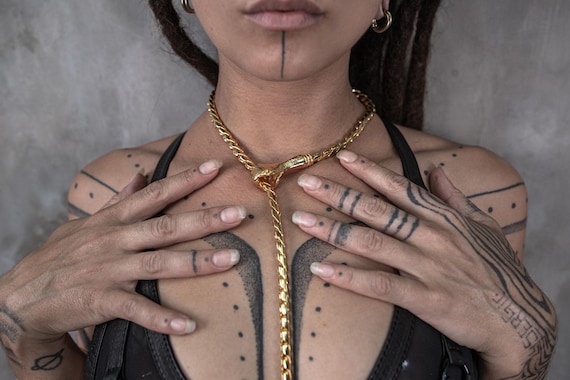 RAZORBACK SNAKE Gold Plated Lariat Bolo Chain Necklace Unisex for Men and Women