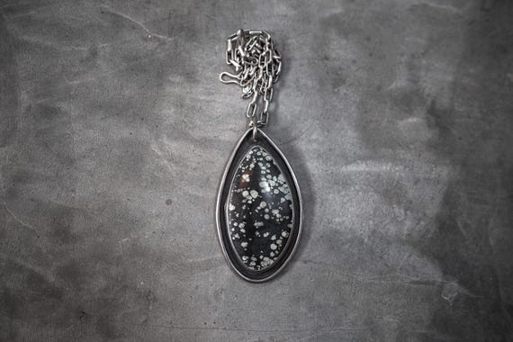 Black Turquoise in Silver Chain Necklace