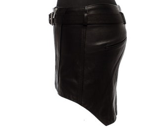 Silver Zipper Hi-lo Black Leather Mini Skirt UK