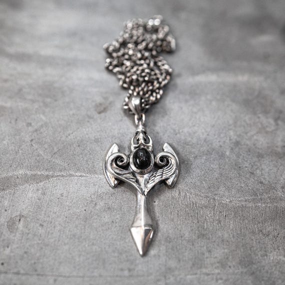 Dark Sword 295 Sterling Silver Necklace with Black Star Sapphire Gemstone