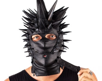個人装備 Blood-sucking spiked mask Genuine Leather Mask Bondage Mask Full face spike Mask