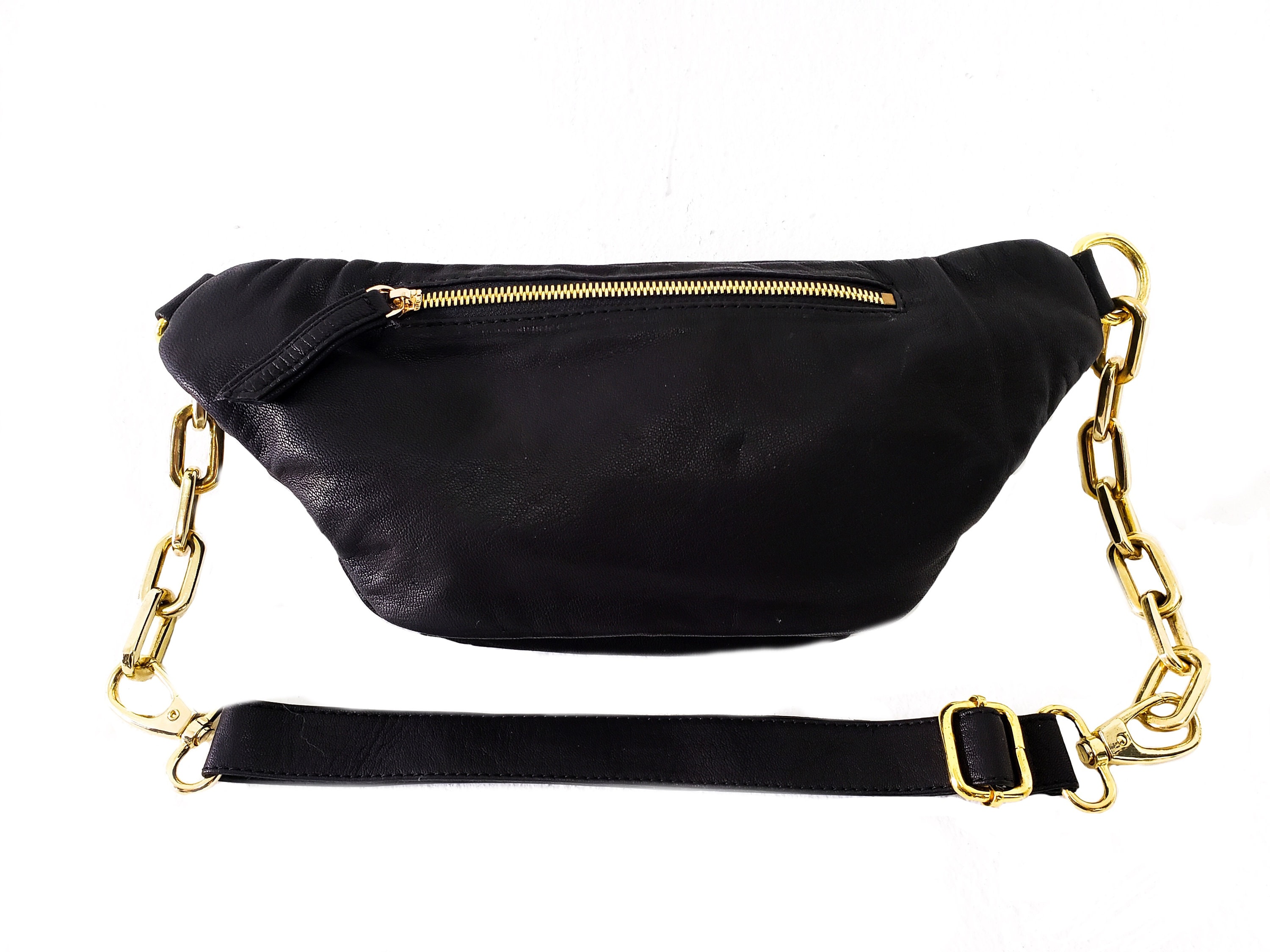 Stylish Solid Black Sling Bag with Gold Chain Including Free Gift.