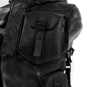 Tech9 Leather Hood With Shoulder Holsters | Tactical Techwear Pockets I ...
