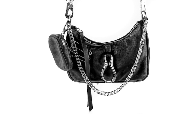 Chain of Command Black Leather Mini Convertible Bag With Detachable Airpod Case
