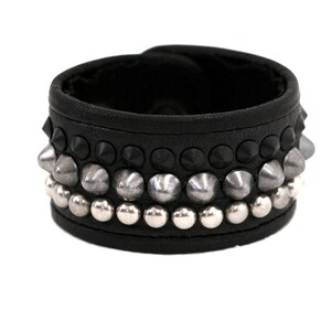 GRADATION Black Leather Metal Studded Punk Cuff Bracelet image 2