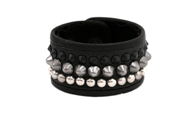 GRADATION Black Leather Metal Studded Punk Cuff Bracelet image 2