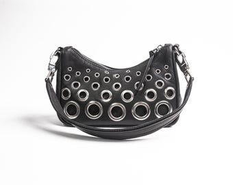 【MUCENT】CARBU BIG EYELET LEATHER MINI BAG Minte Eyelet Strap Leather Big Shoulder Crossbag - WONDER