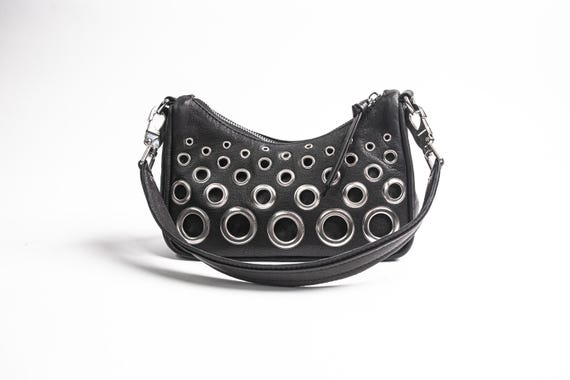 GROMMET REBEL Black Leather Purse Mini Bag, small 90s purse