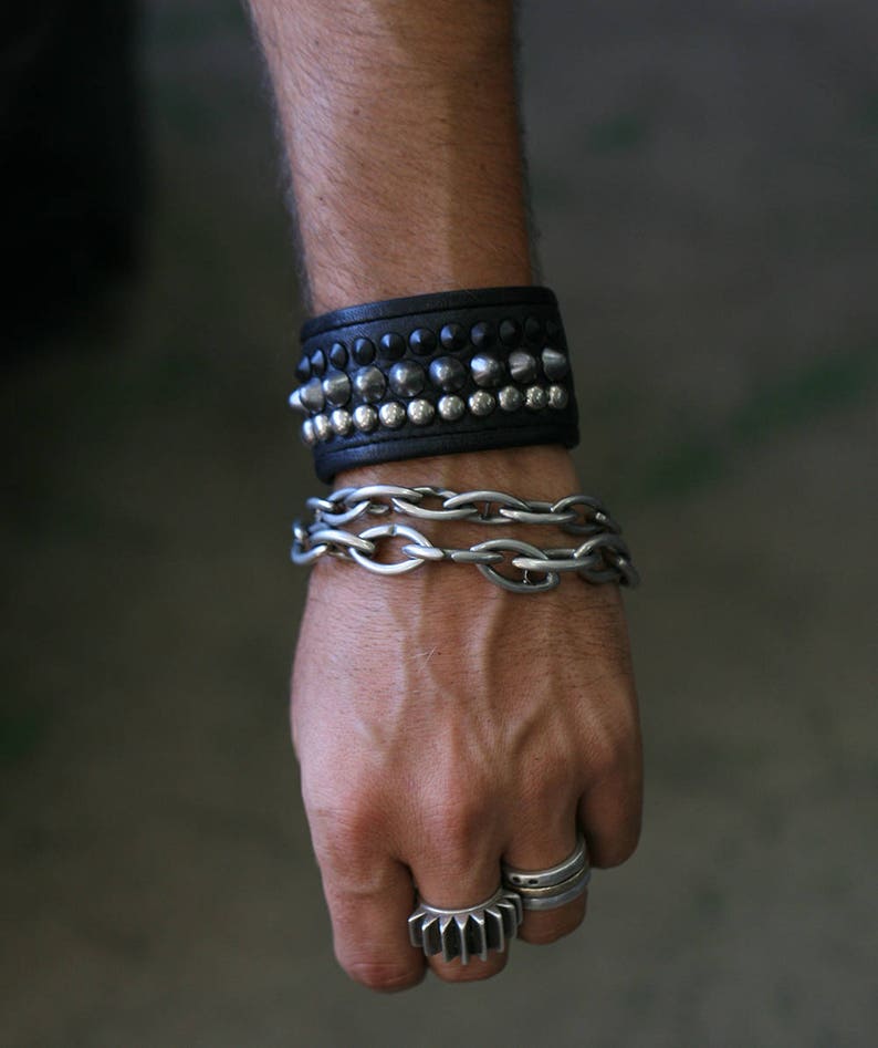 GRADATION Black Leather Metal Studded Punk Cuff Bracelet image 5