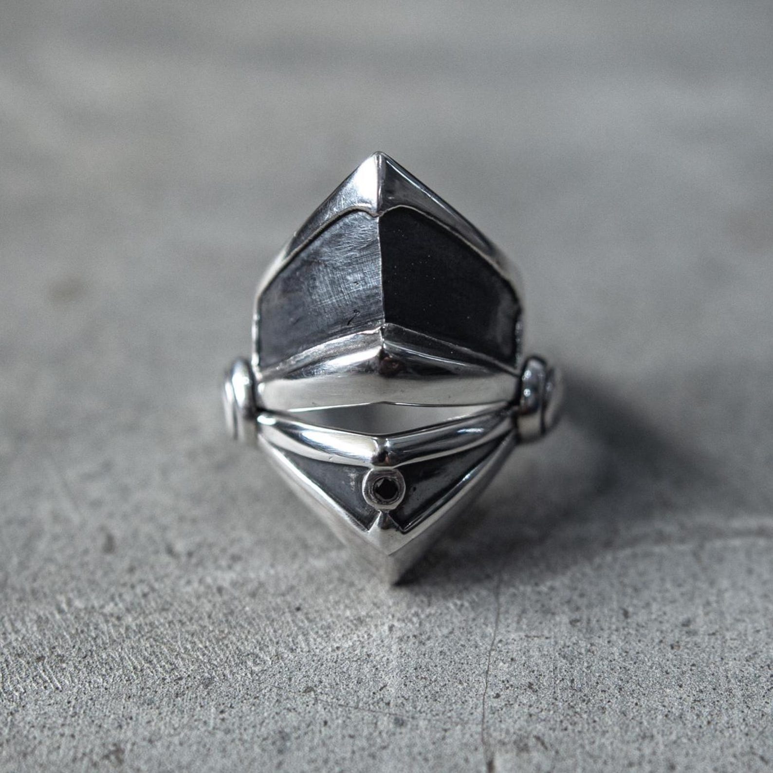 Designer Armor Rings Black Diamond Armor Ring With a 925 Sterling Silver Shield in a Modern ...