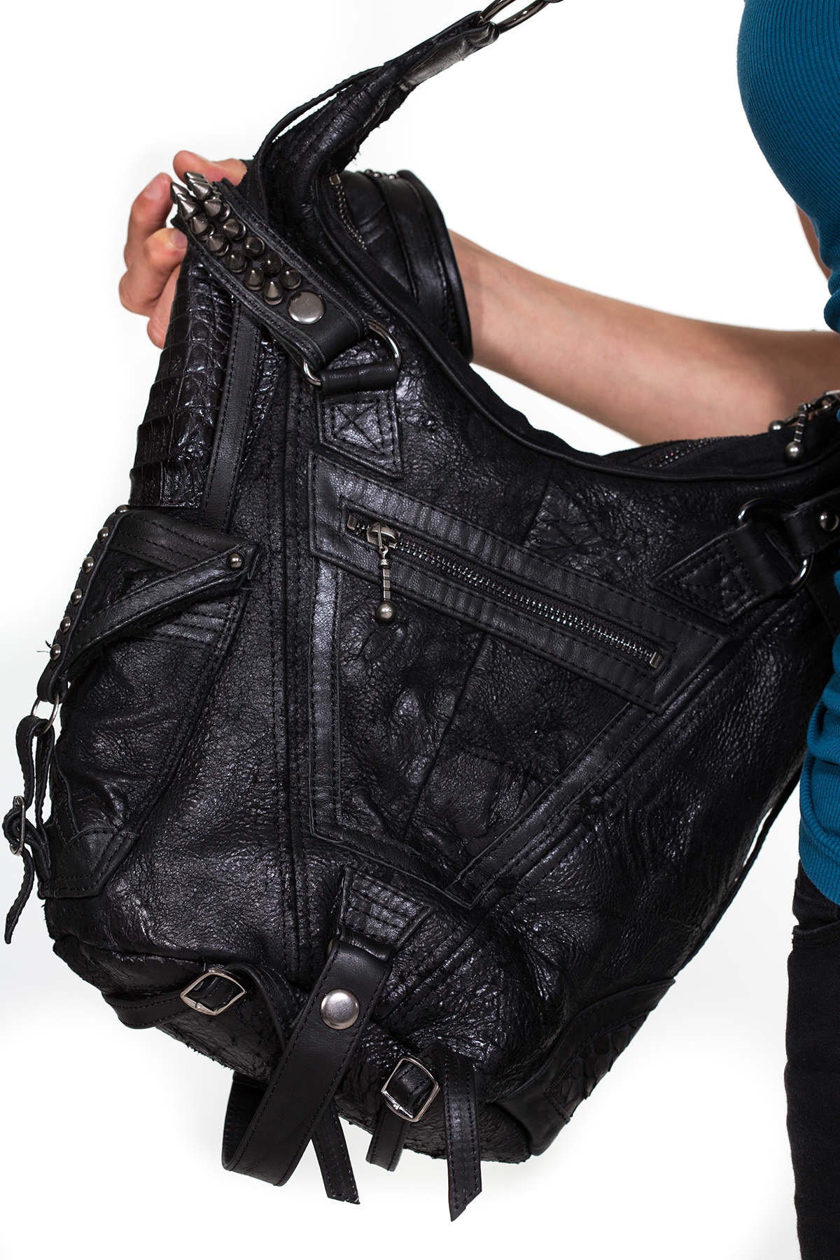 Rage Cage Mini Hobo Top Handle and Leather Shoulder Bag