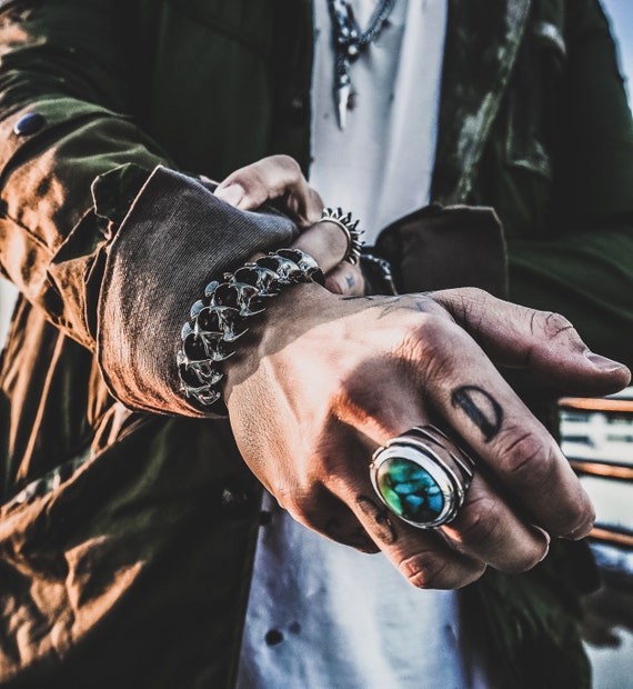 Turquoise Chevron Silver Ring