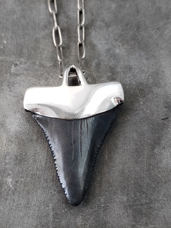 Megalodon Fossilized Shark Tooth on Solid Silver Chain | Etsy