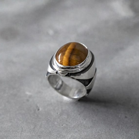 Tigers Eye Chevron Silver Ring