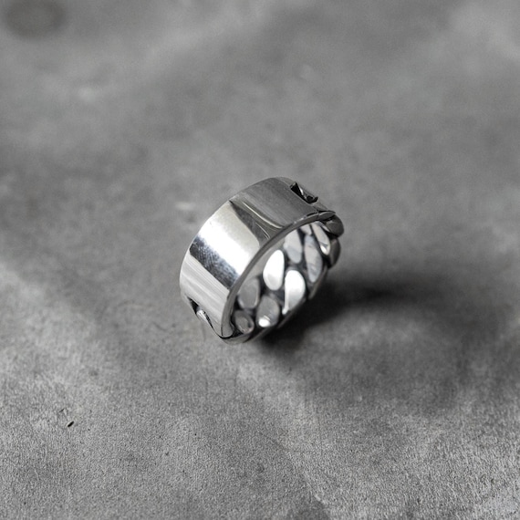 Chainbound Chunky Cuban Link Silver Ring with Customizable Letter Word Nameplate