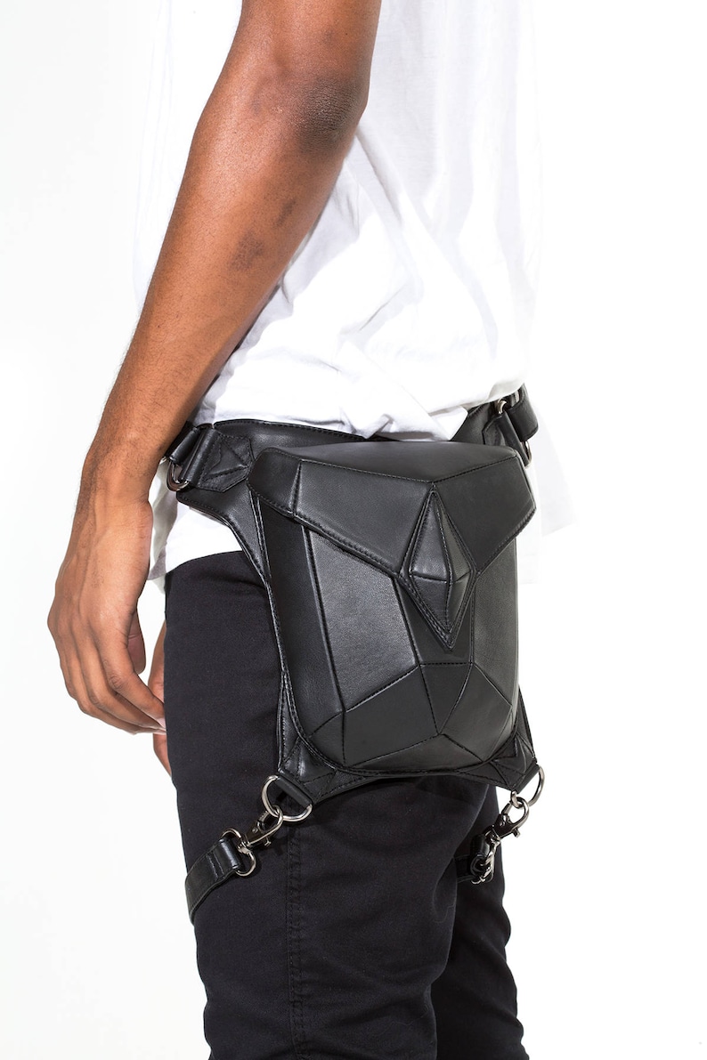 METRIC RAVEN Black Leather Holster Shoulder Backpack and Hip Bag 