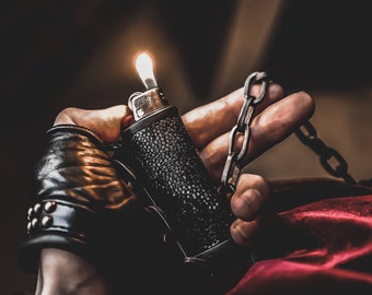 BLAZE & CHAIN Metal and Leather Lighter Holder Necklace I Lighter Case I Bic Lighter Holder