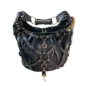 RAGE CAGE Black Leather Large Hobo Bag Gold