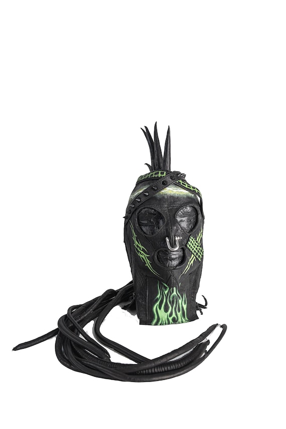 Dust+Beau x Jungle Tribe Collab Custom Leather Mask: Green Machine Gimp Mask