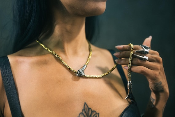 SNAKE BITE Brass and Silver Long Adjustable Unisex Lariat Y Necklace