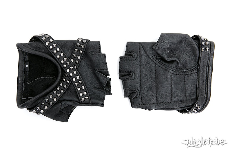 X GLAM Studded Black Leather Fingerless Gloves Etsy
