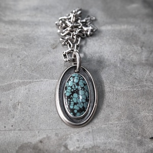 Oval Turquoise Pendant and Chain in 925 Sterling Silver