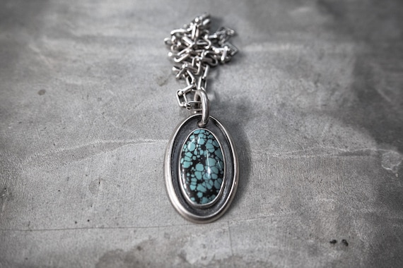 Oval Turquoise Pendant and Chain in 925 Sterling Silver