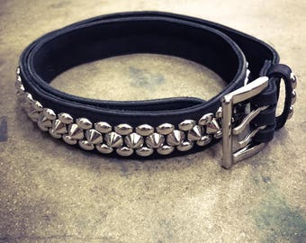 STREET RAIDER Black Leather and Metal Studded Punk Belt