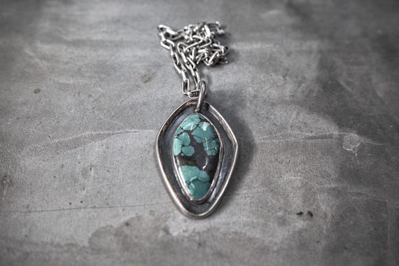 Diamond- Shaped Turquoise Pendant and Necklace in 925 Sterling Silver