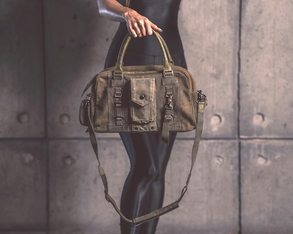 Adventure 4.0 Up cycled Military Convertible Bag, Functional Shoulder Clutch Purse Bag  Made from Vintage Army Gear, Edgy Utility Style
